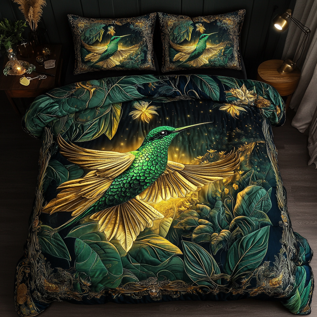 Emerald Whispers 3-Piece Quilted Bedding Set NCU0NXD681 main image 1