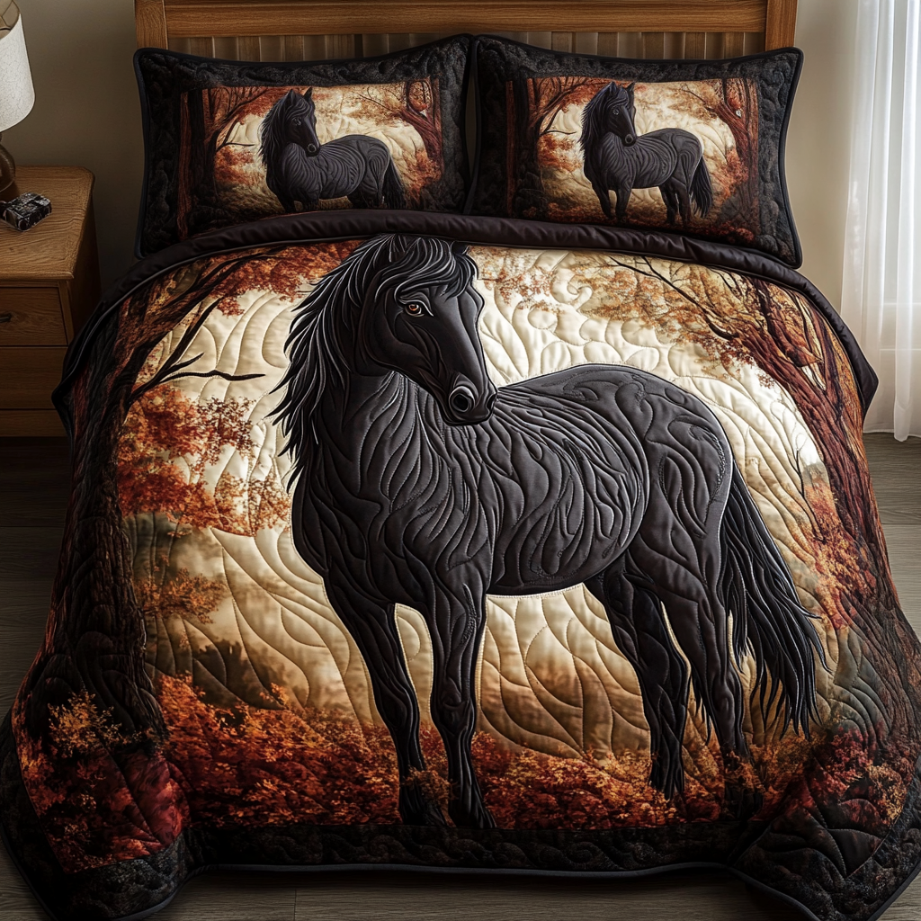 Whimsical Running Horse 3-Piece Quilted Bedding Set NCU0PD341