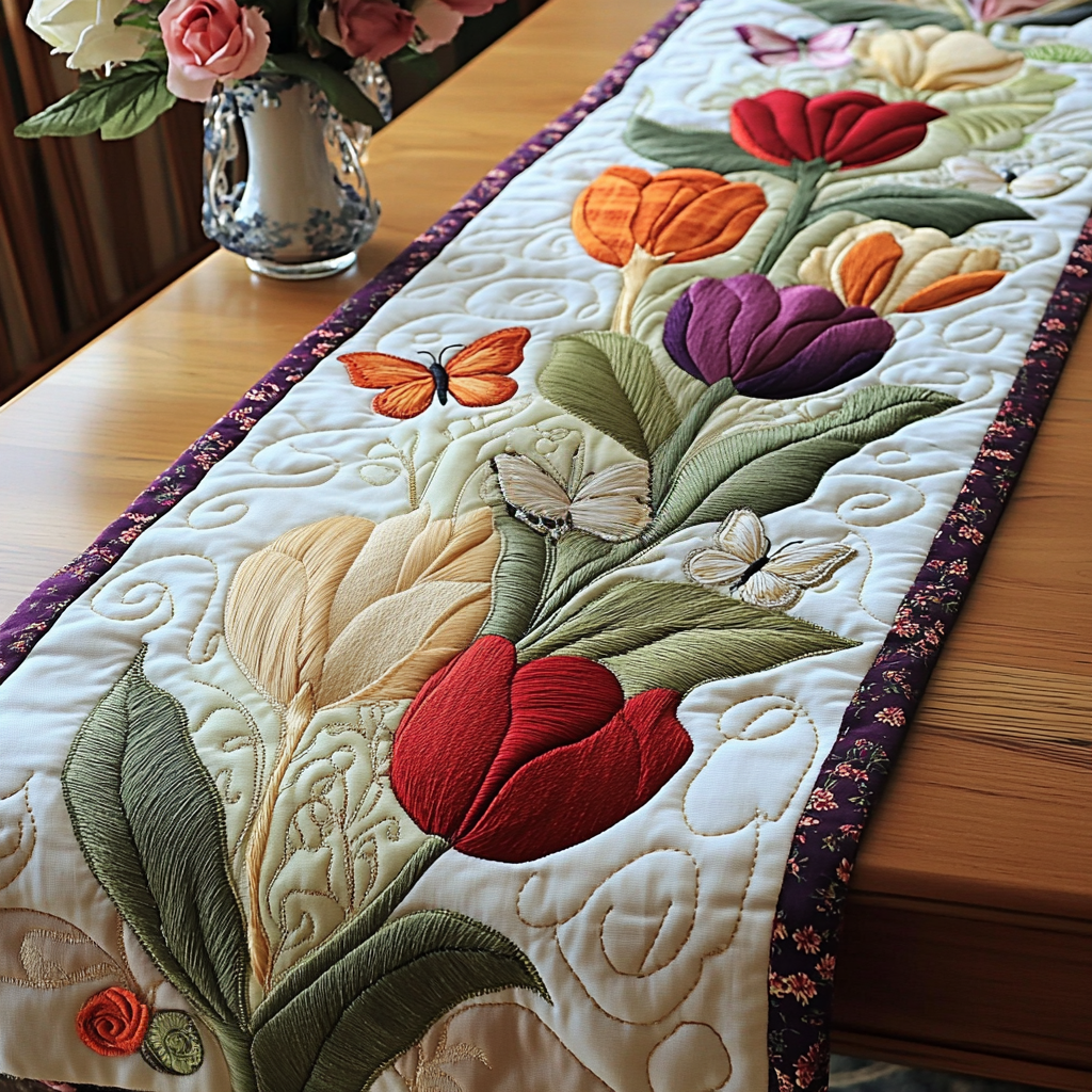 Whispers of Tulips Quilted Table Runner NCU0VL1442 – Vantique