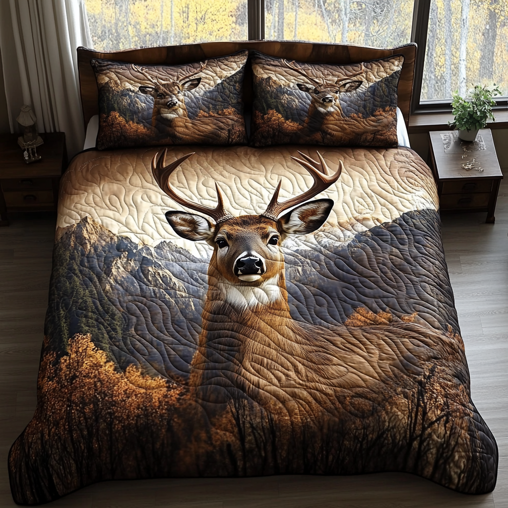 White-tailed Deer 3-Piece Quilted Bedding Set NCU0DV2766  Vantique