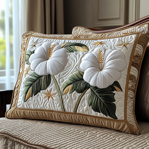 White Hibiscus Quilted Bedding Pillow Case NCU0DV4649