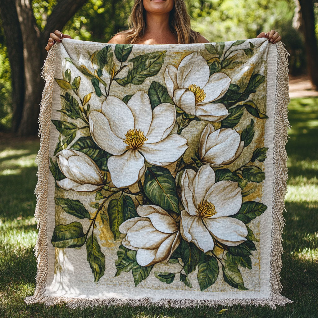 White Blossom Delight Woven Sofa Blanket NCU0PT5095
