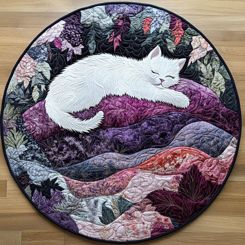 White Velvet Quilted Round Mat NCU0PT7295