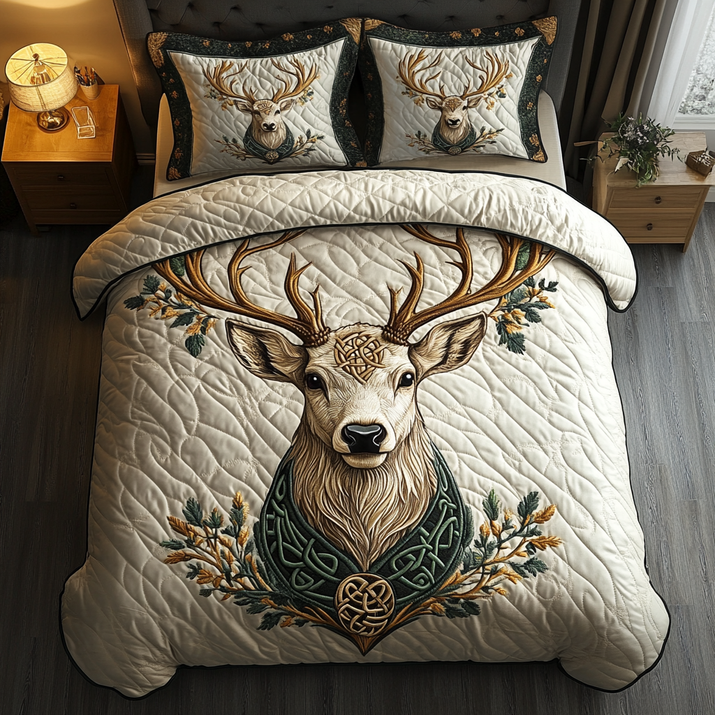Vibrant White Horse 3-Piece Quilted Bedding Set NCU0PD162