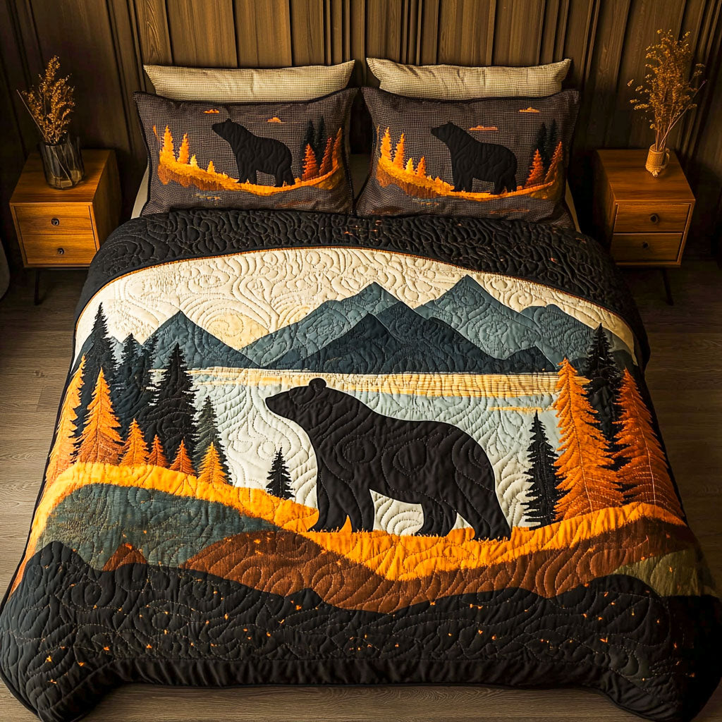 Cozy Winter Bear 3-Piece Quilted Bedding Set NCU0NTD878