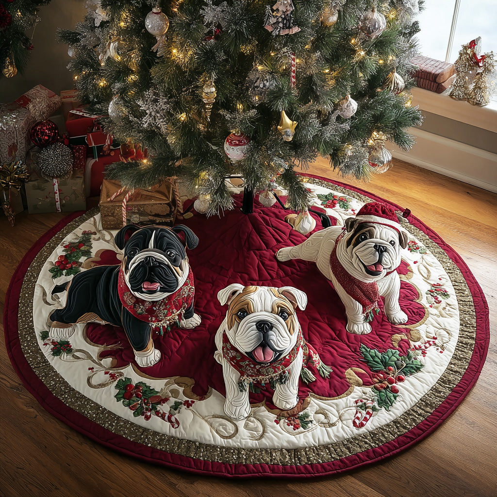 Winter Bulldog Wishes Quilted Christmas Tree Skirt NCU0DV8072
