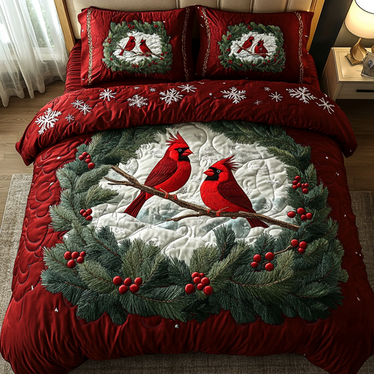 Winter Cardinal Charm 3-Piece Quilted Bedding Set NCU0DK3076