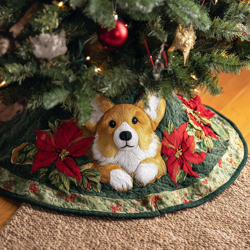 Winter Corgi Burrow Christmas Quilted Tree Skirt NCU0TH3652