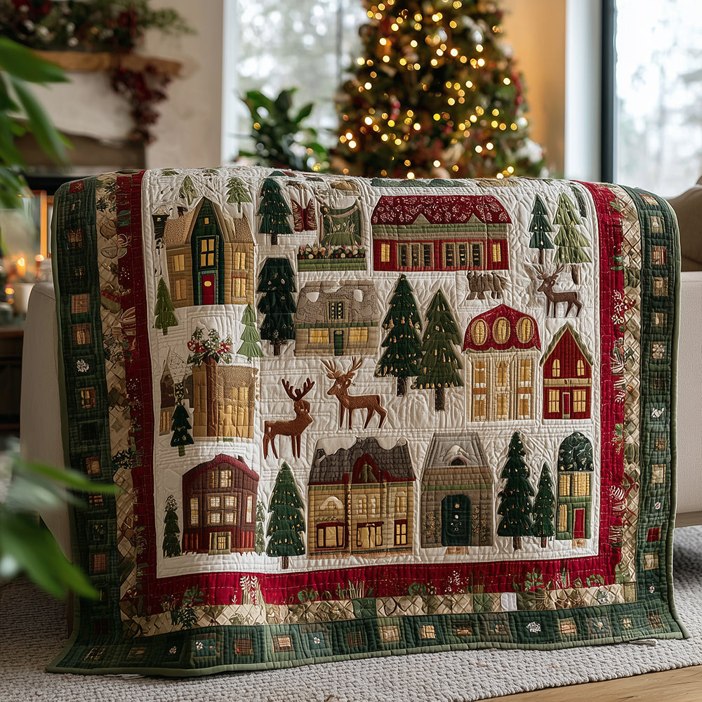 Winter Cottages Quilted Blanket NCU0TH3508