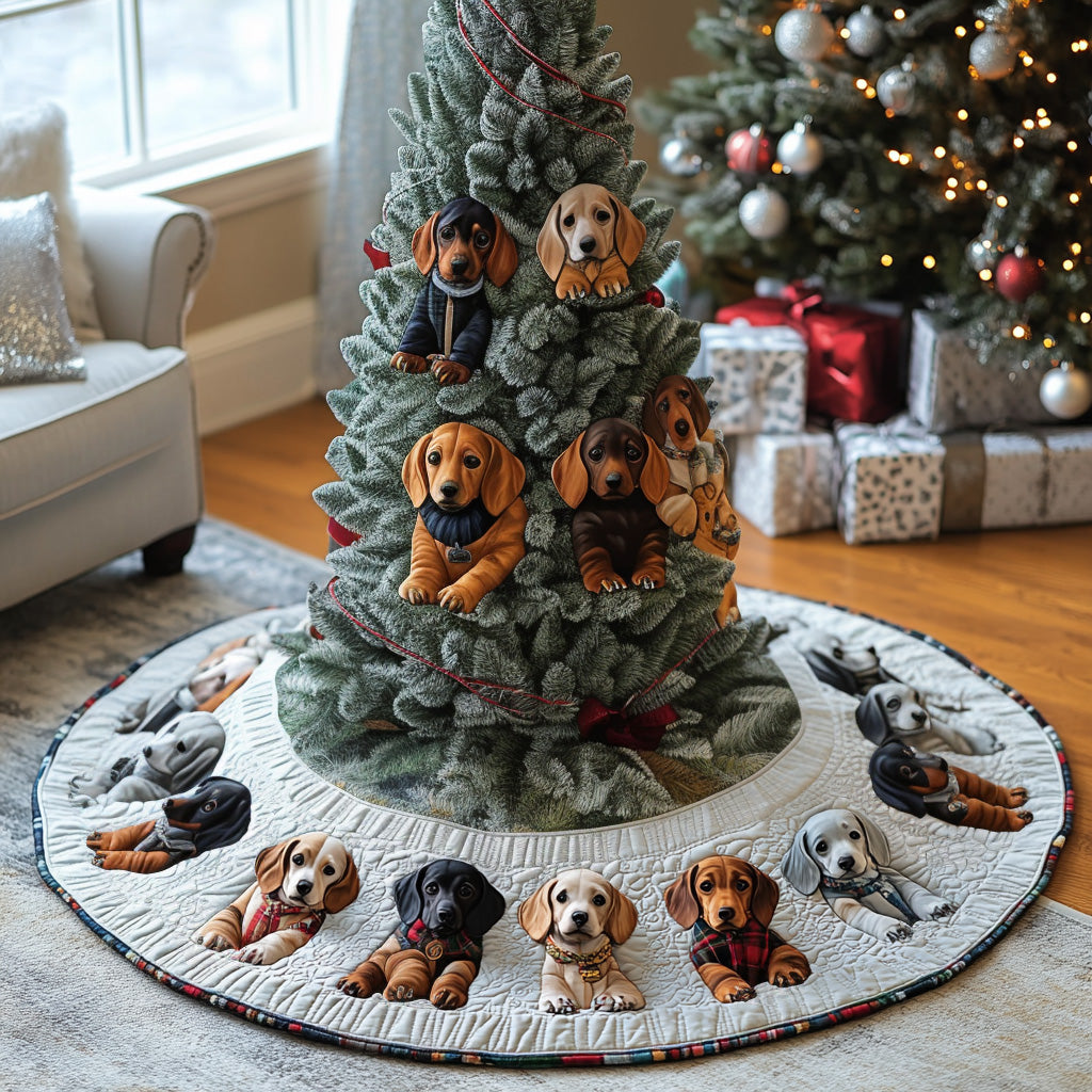 Winter Dachshund Charm Quilted Christmas Tree Skirt NCU0DV7950