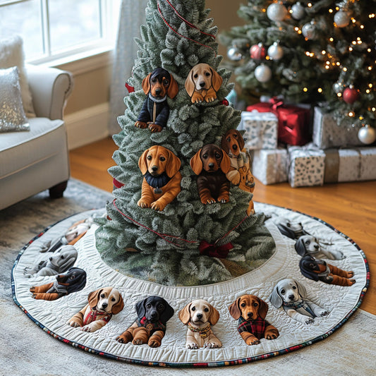 Winter Dachshund Charm Quilted Christmas Tree Skirt NCU0DV7950