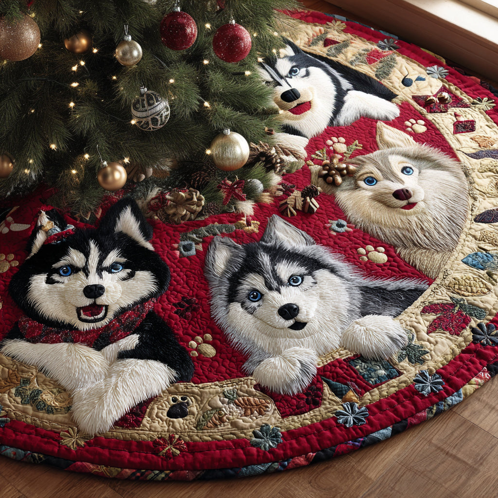 Winter Husky Magic Quilted Christmas Tree Skirt NCU0DV8062