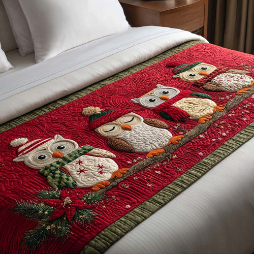 Winter Owl Gathering Quilted Bed Runner NCU0XD392