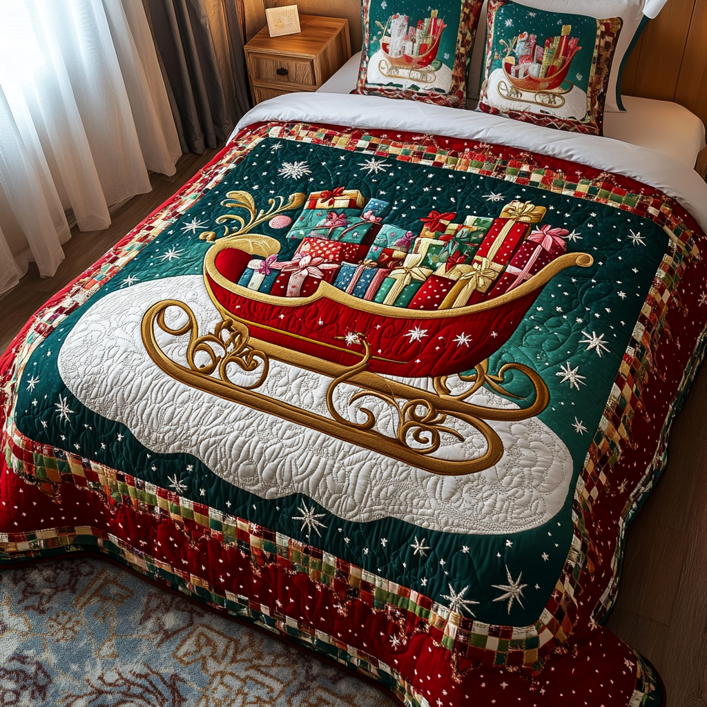 Reindeer Sleigh Quilted Blanket NCU0VH545