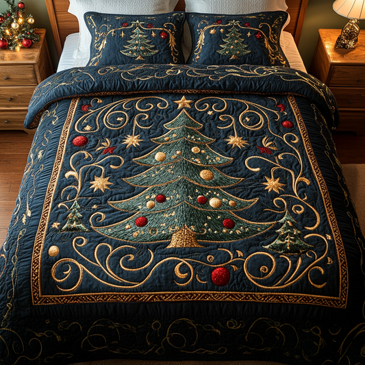 Winter Wonderland Pine 3-Piece Quilted Bedding Set NCU0DV1757