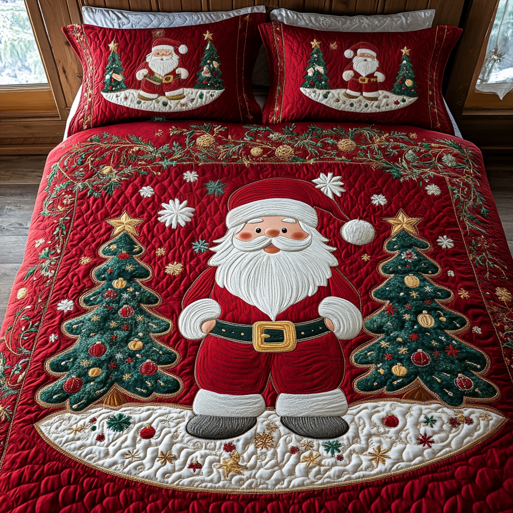 Winter Wonderland Santa 3-Piece Quilted Bedding Set NCU0DV1724