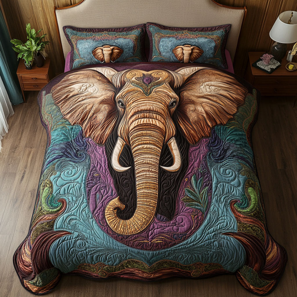 Wisdom of the Elephant 3-Piece Quilted Bedding Set NCU0PT4129