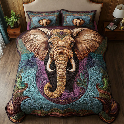 Wisdom of the Elephant 3-Piece Quilted Bedding Set NCU0PT4129