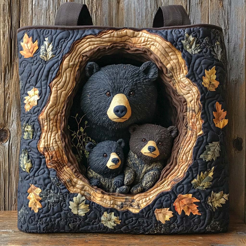 Woodland Bear Family Quilted Tote Bag NCU0XD1172
