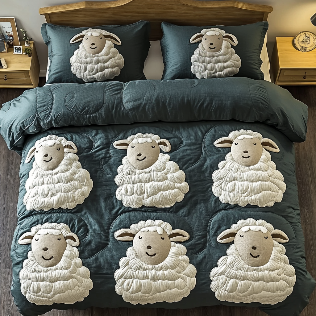 Vintage Owl Patchwork 3-Piece Quilted Bedding Set NCU0HY012
