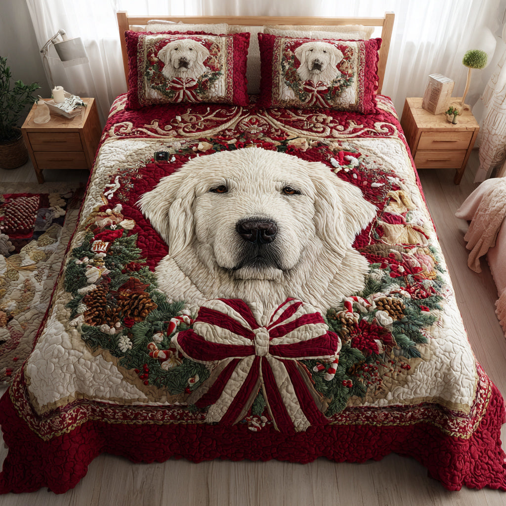 Wreath Great Pyrenees 3-Piece Quilted Bedding Set NCU0HH992