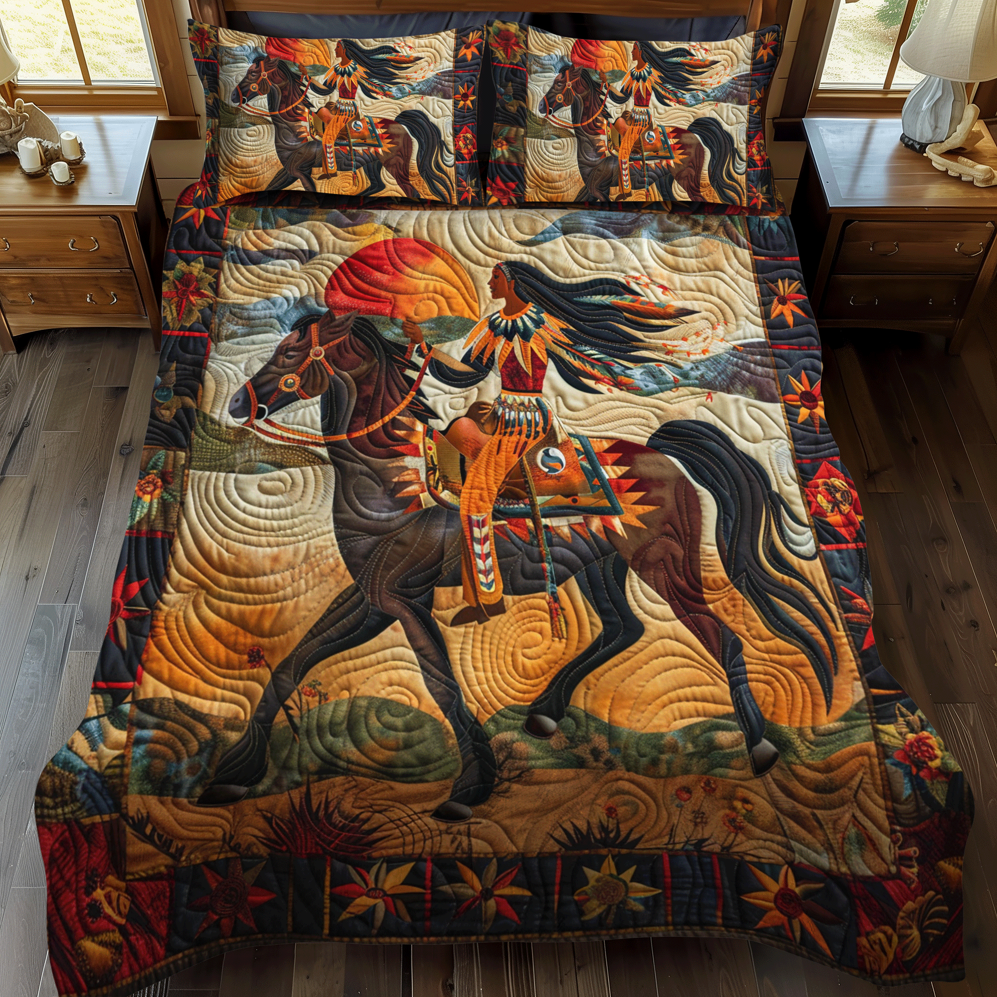 Native American Horse 3-Piece Quilted Bedding Set NCU0PD334 – Vantique