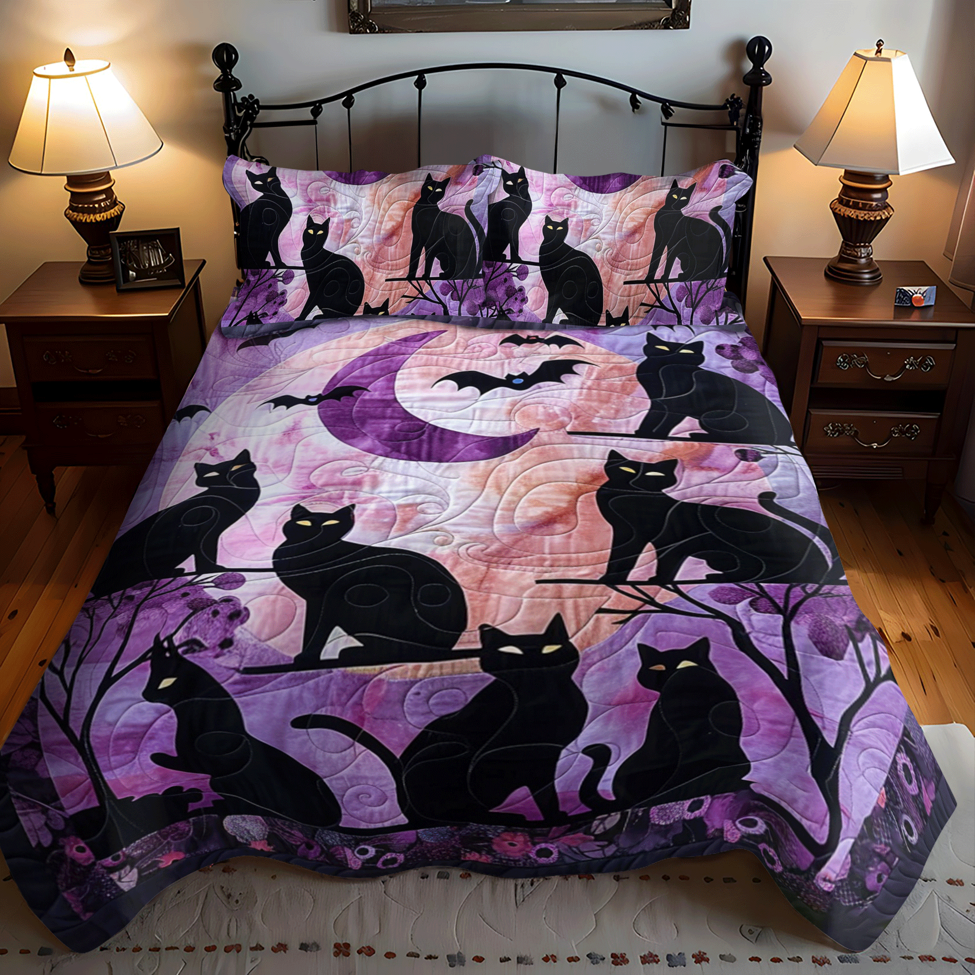 Whimsical Cat 3-Piece Quilted Bedding Set NCU0PD321 main image 1