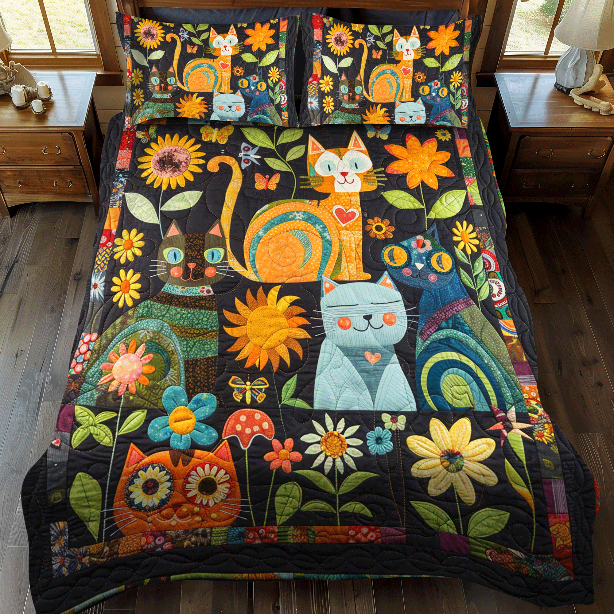 Floral Cat Quilted Blanket NCU0DQQ0105