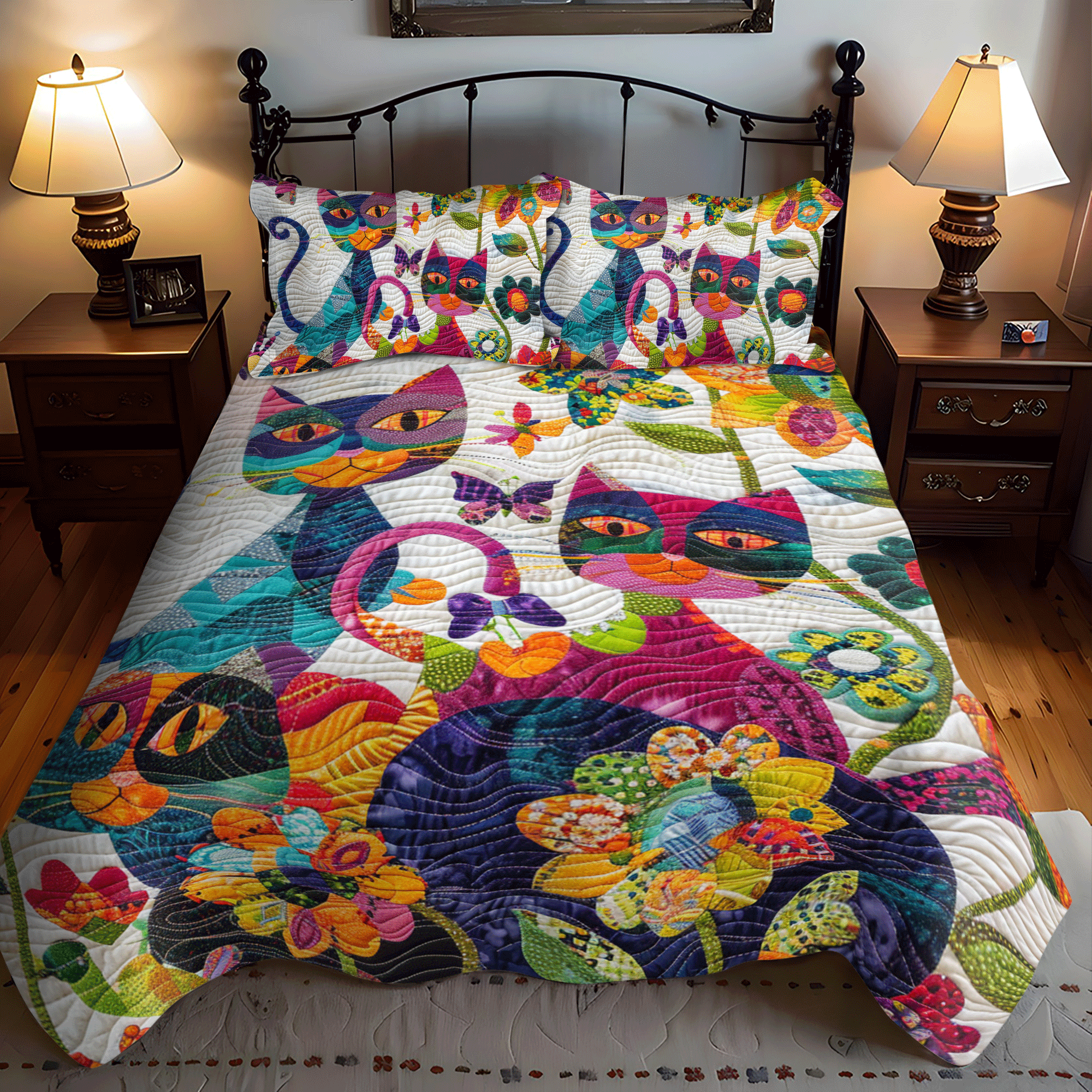 Christmas Cat 3-Piece Quilted Bedding Set GFTOTP1643