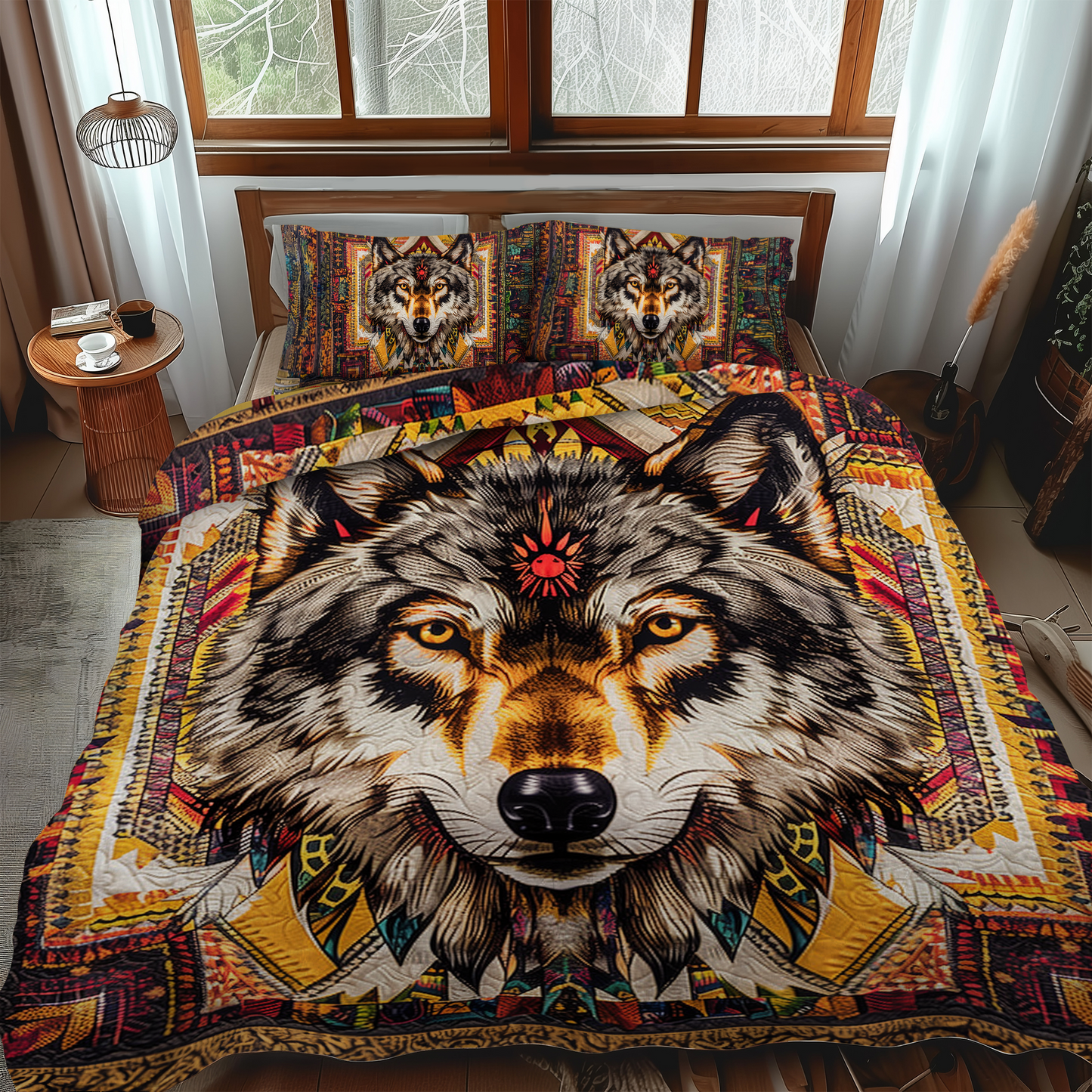 Tribal Wolf Spirit 3-Piece Quilted Bedding Set NCU0DK252