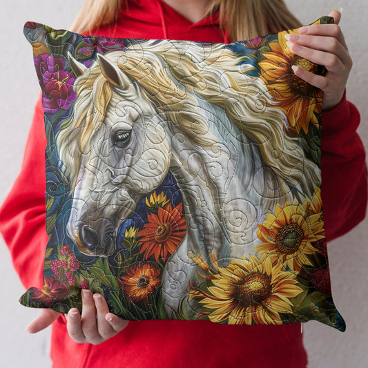 Horse And Flowers Quilted Pillow Case NCU0TL059