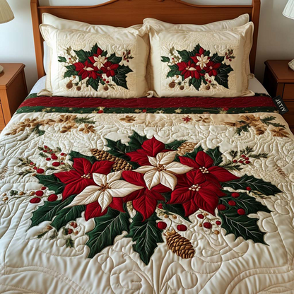 Poinsettia Charm 3-Piece Quilted Bedding Set NCU0NT1740