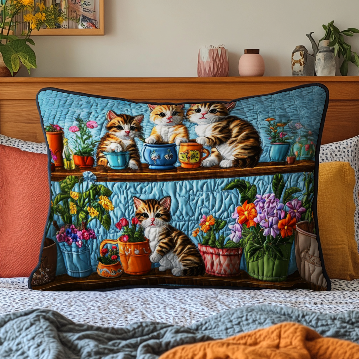 Kitten Garden Party Quilted Bedding Pillow Case NCU0NT5646