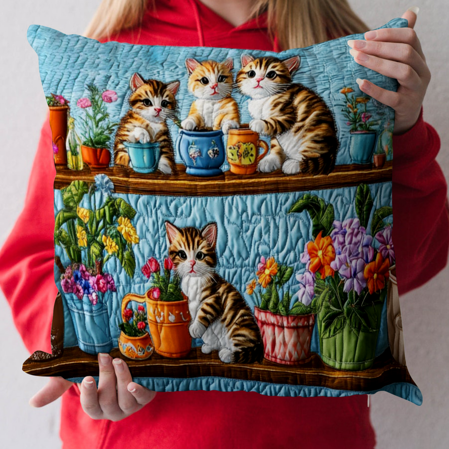 Kitten Garden Party Quilted Pillow Case NCU0NT5647