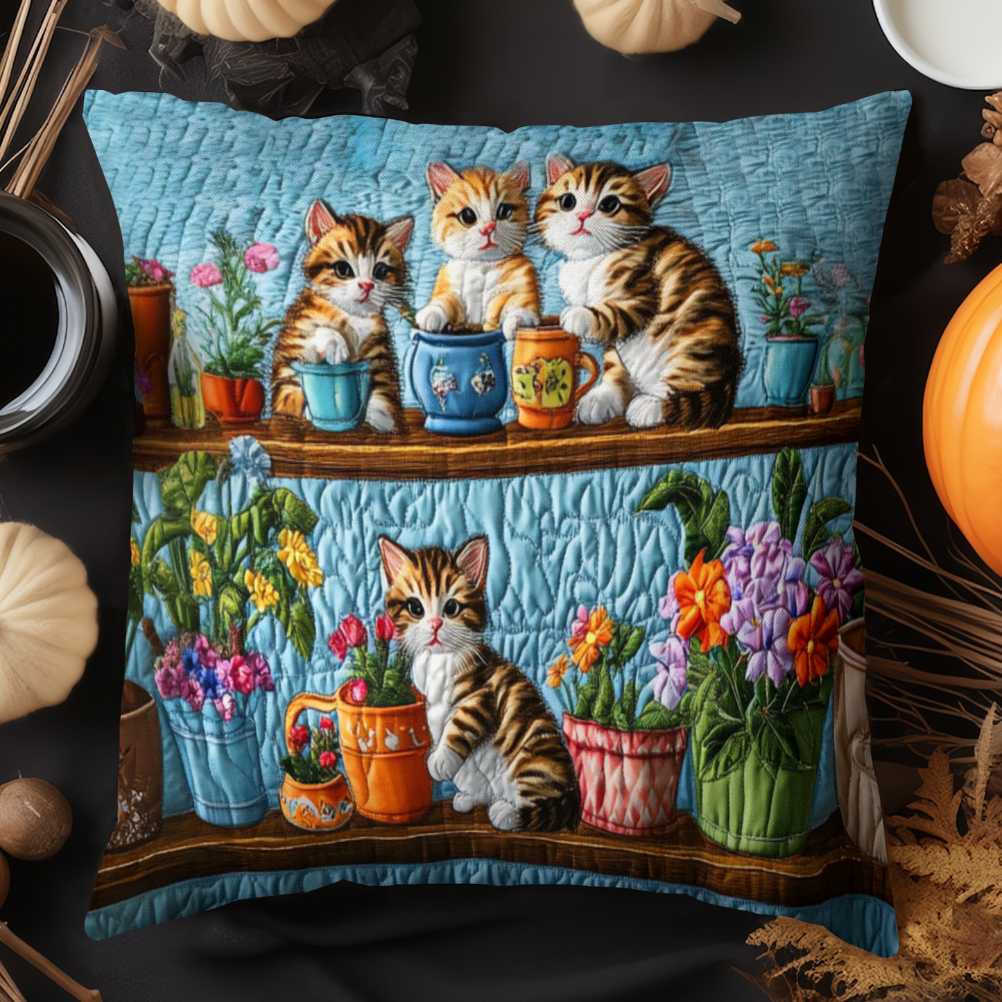 Kitten Garden Party Quilted Pillow Case NCU0NT5647