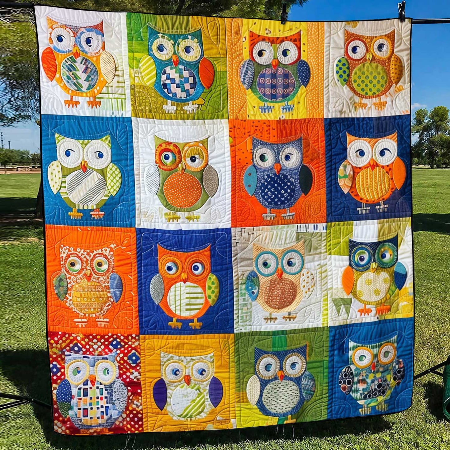 Owl Vibrant Patchwork Quilted Blanket NCU0HY013