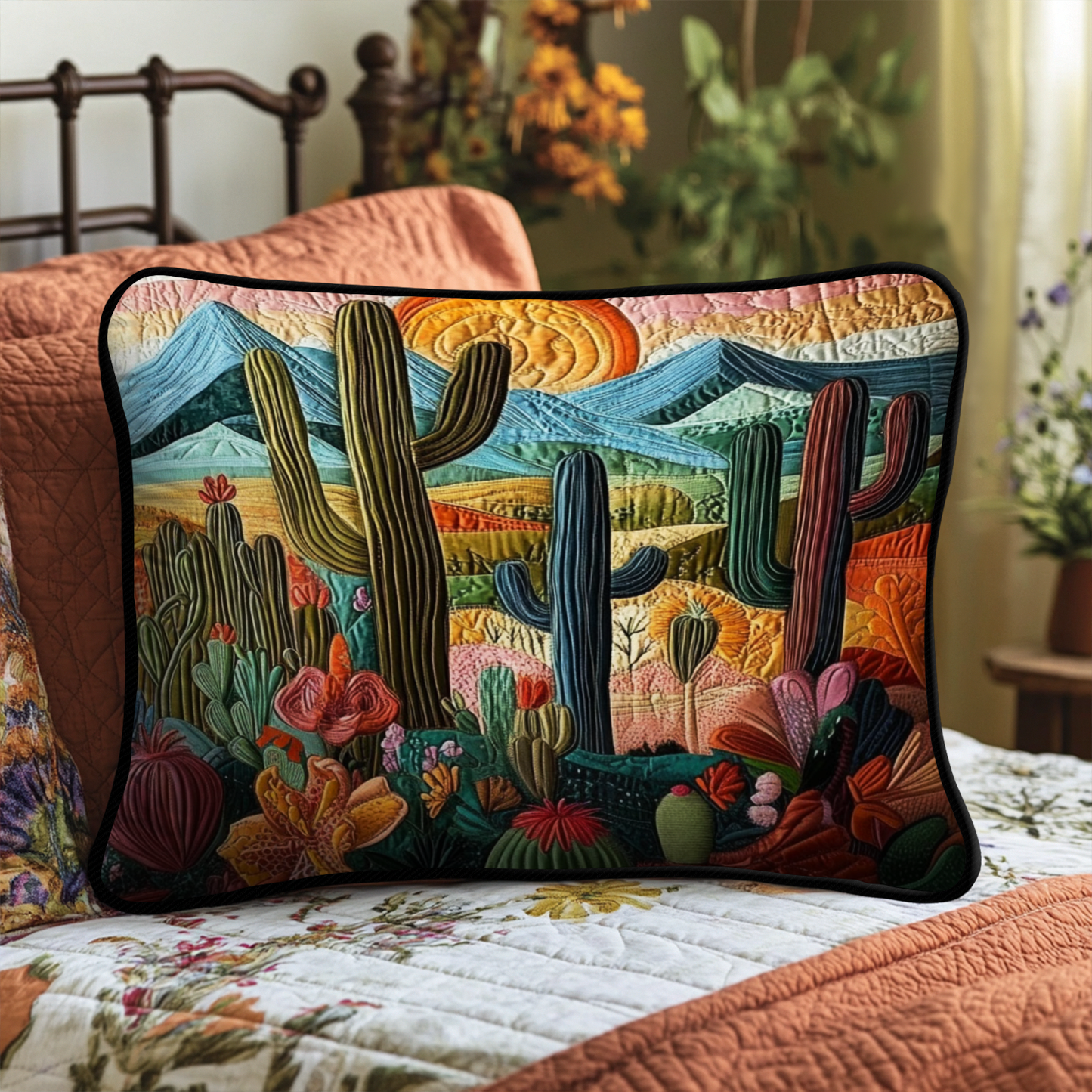 Sunset Cactus Quilted Bedding Pillow Case NCU0NT4850