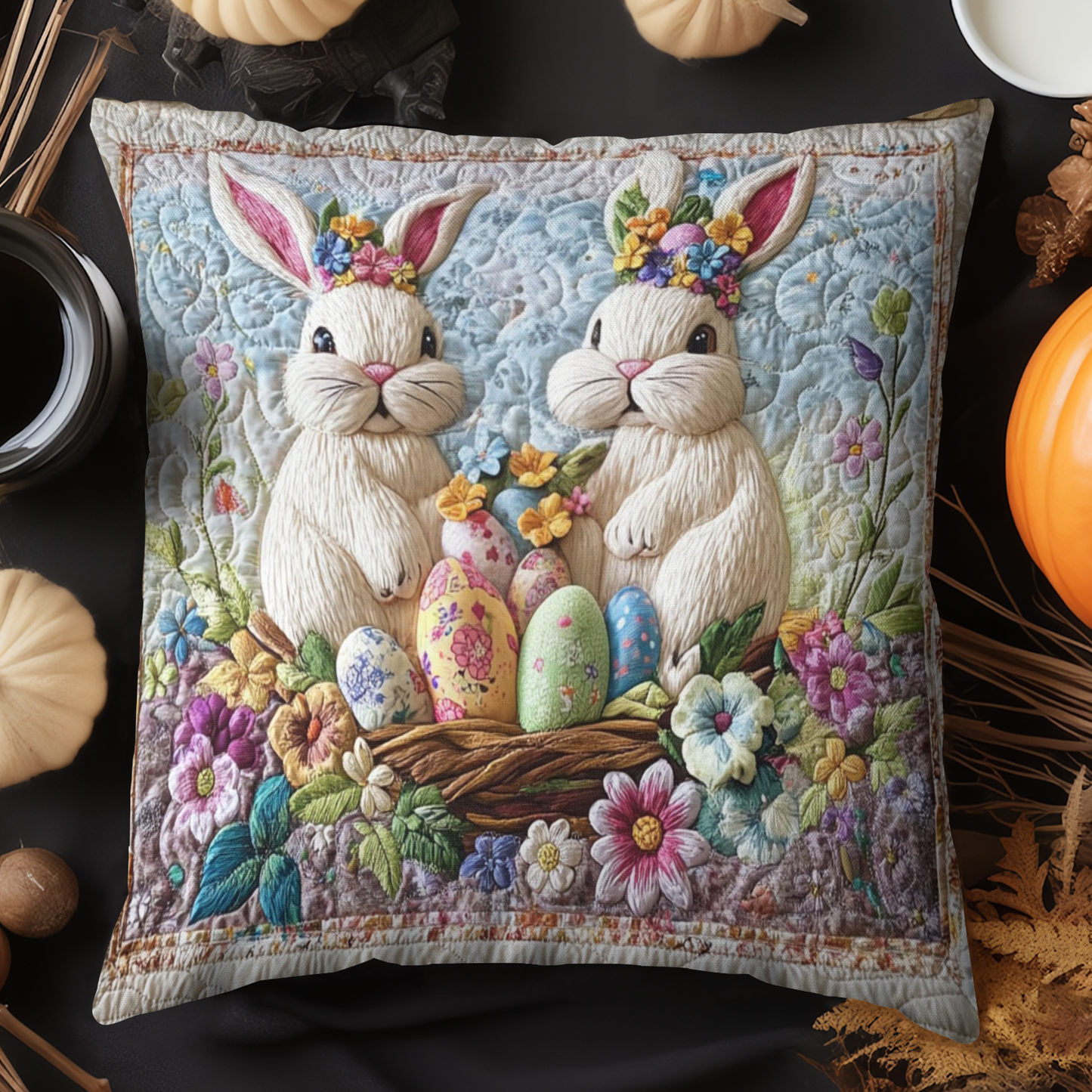 Easter Bunny Pair Quilted Pillow Case NCU0NT4156