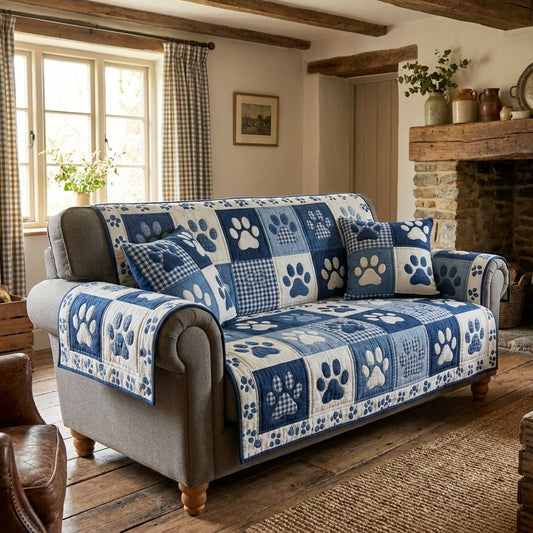Blue Paw Patchwork Quilted Sofa Cover NCU0TV871