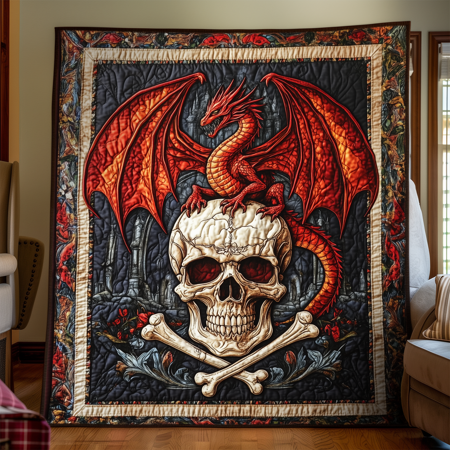 Dragon Skull Throne Quilted Blanket NCU0DK782