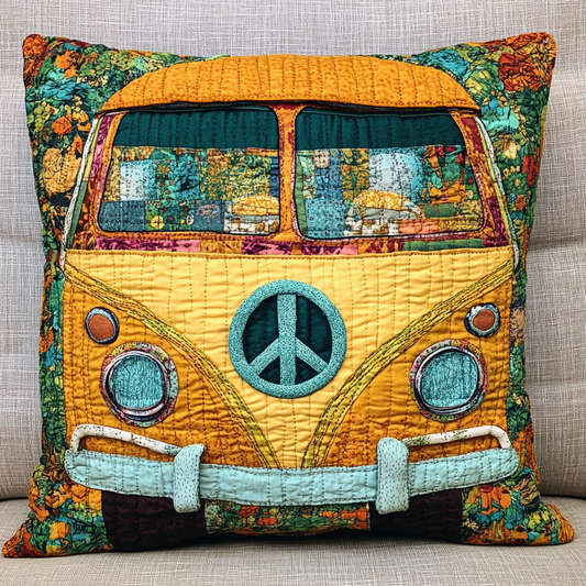 Vintage Peace Bus Quilted Pillow Case NCU0NT4161