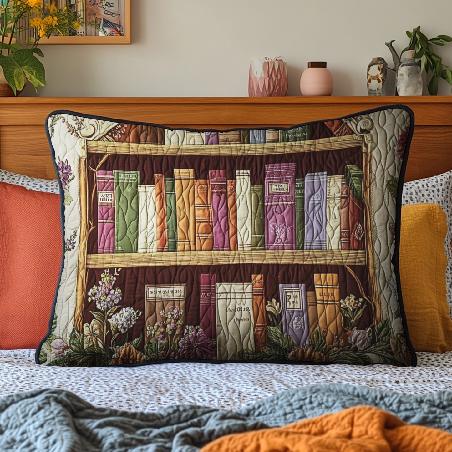 Pastel Bookshelf Quilted Bedding Pillow Case NCU0NT4305