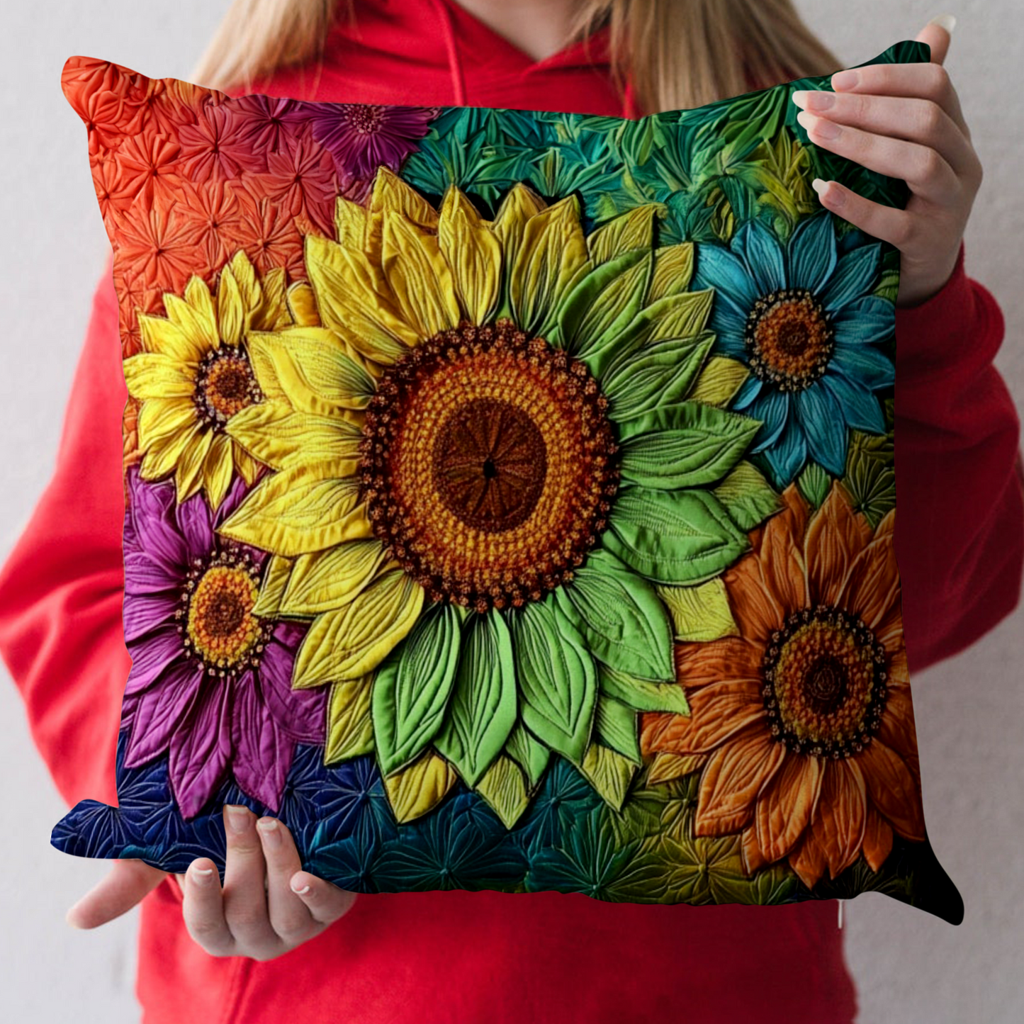 Elegant Sunflowers Quilted Pillow Case NCU0NT5788
