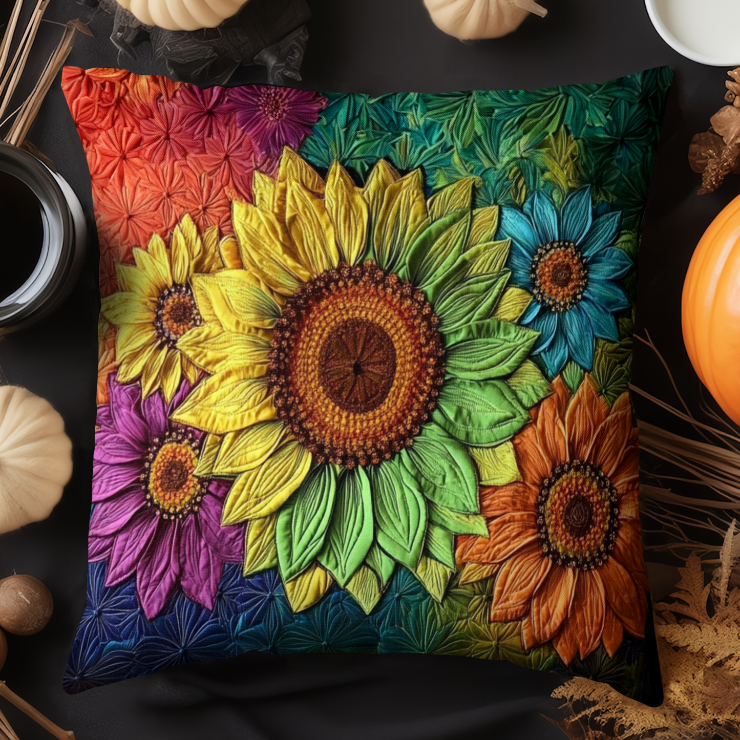 Elegant Sunflowers Quilted Pillow Case NCU0NT5788