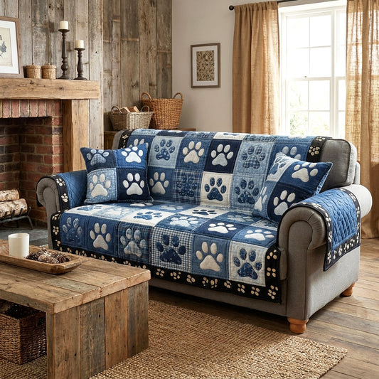 Indigo Paw Patchwork Quilted Sofa Cover NCU0TV1949