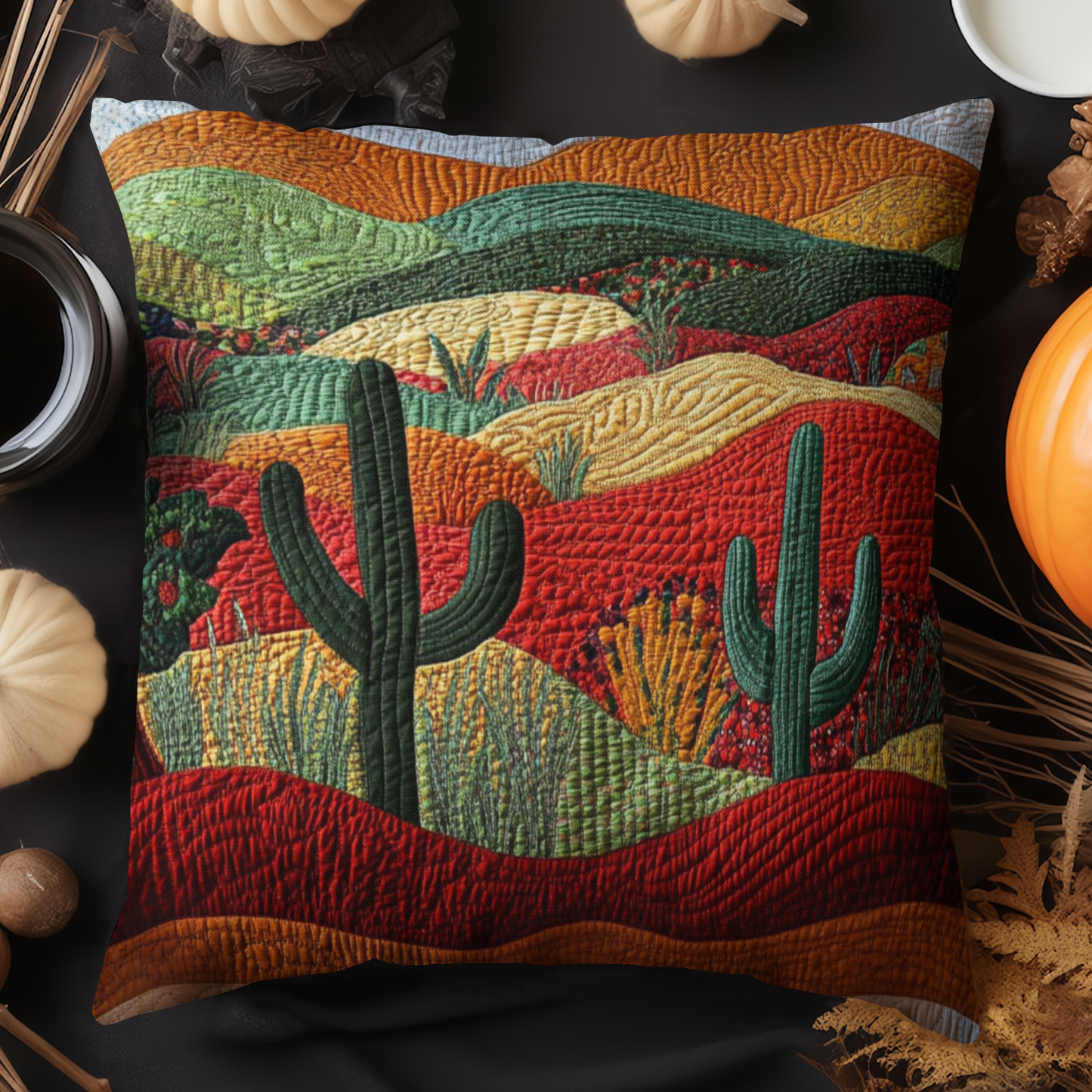 Vibrant Sunset Cactus Quilted Pillow Case NCU0NT4308