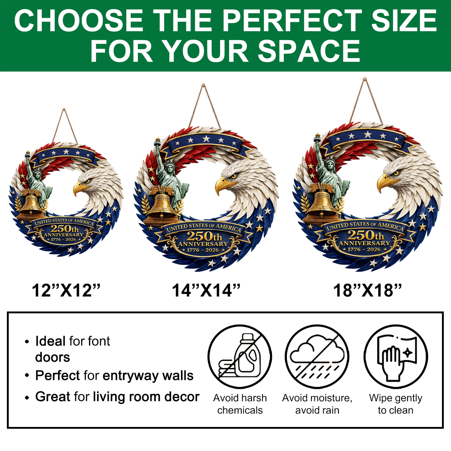 Custom Shape Doorsign Custom Door Sign - America 250th Anniversary Gifts For Mom, Dad, Brother, Sister, Kids - Bald Eagle Patriotic AGC0VL101