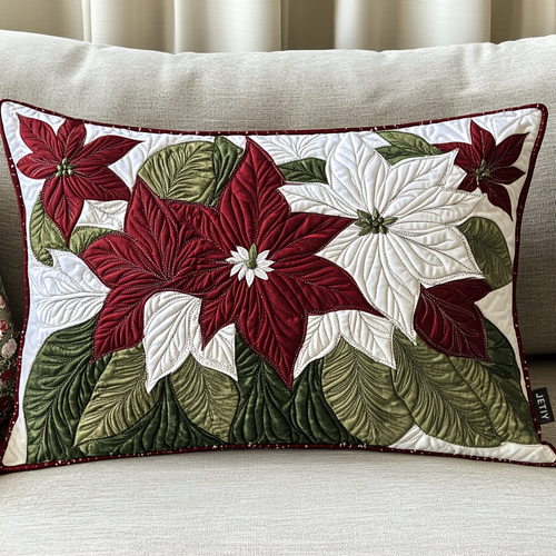 Winter Poinsettia Quilted Bedding Pillow Case NCU0NT1995