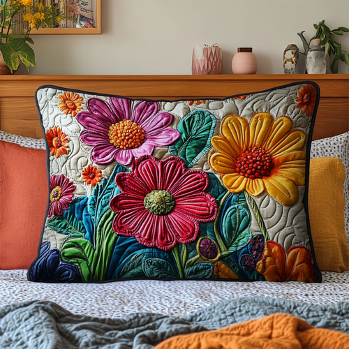 Radiant Blooms Quilted Bedding Pillow Case NCU0NT6037