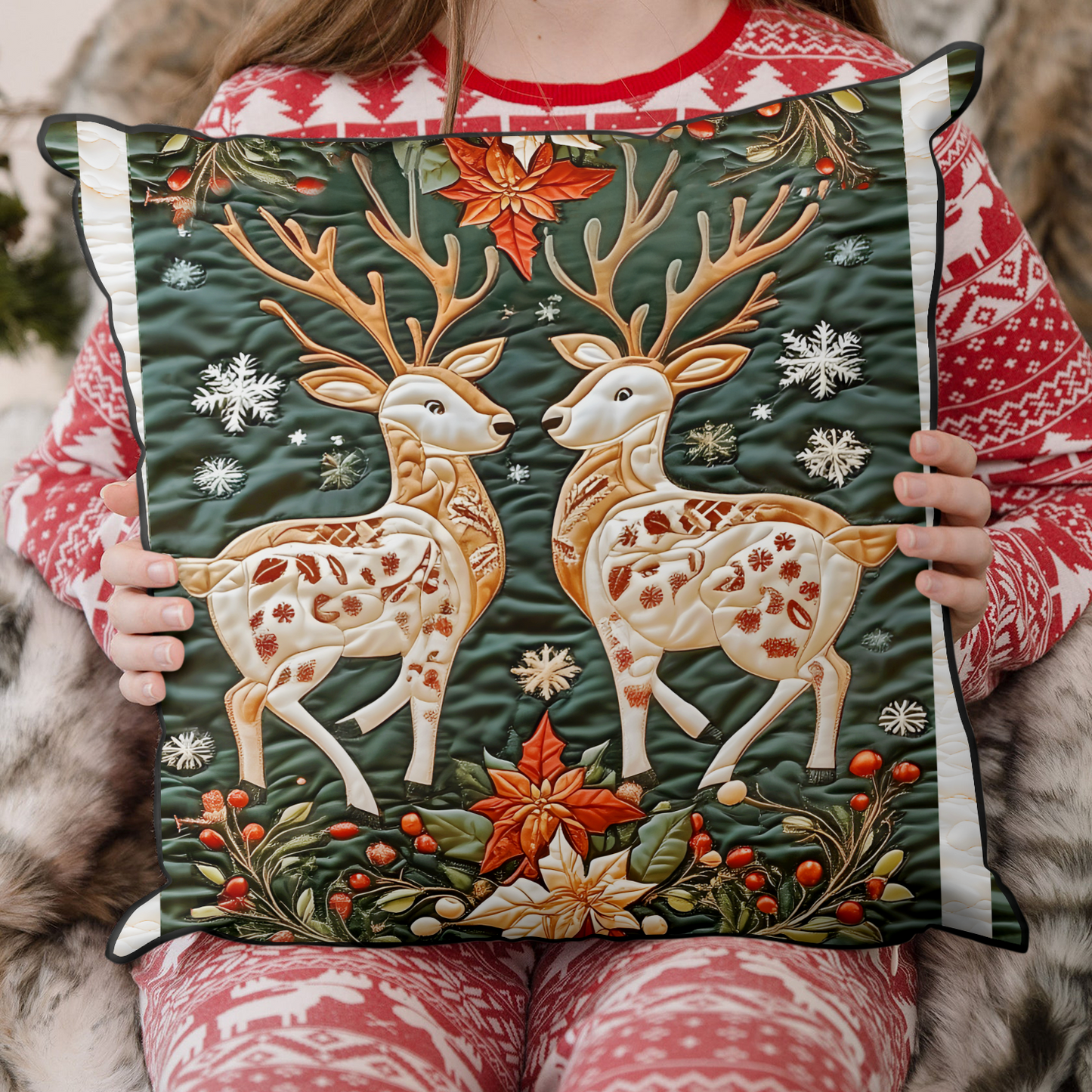 Reindeer Wonderland Quilted Pillow Case NCU0VH1235